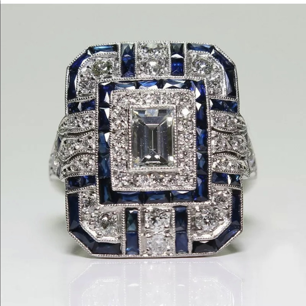 925 Silver Women Emerald Cut White Sapphire Ring - Picture 5 of 6